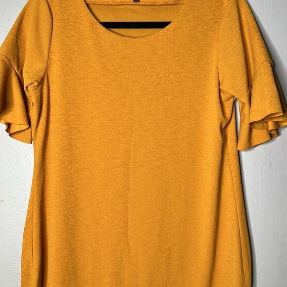 Code Shift Dress Autumn Yellow Ruffle Short Sleeves Knee Length size 14 - Picture 10 of 15